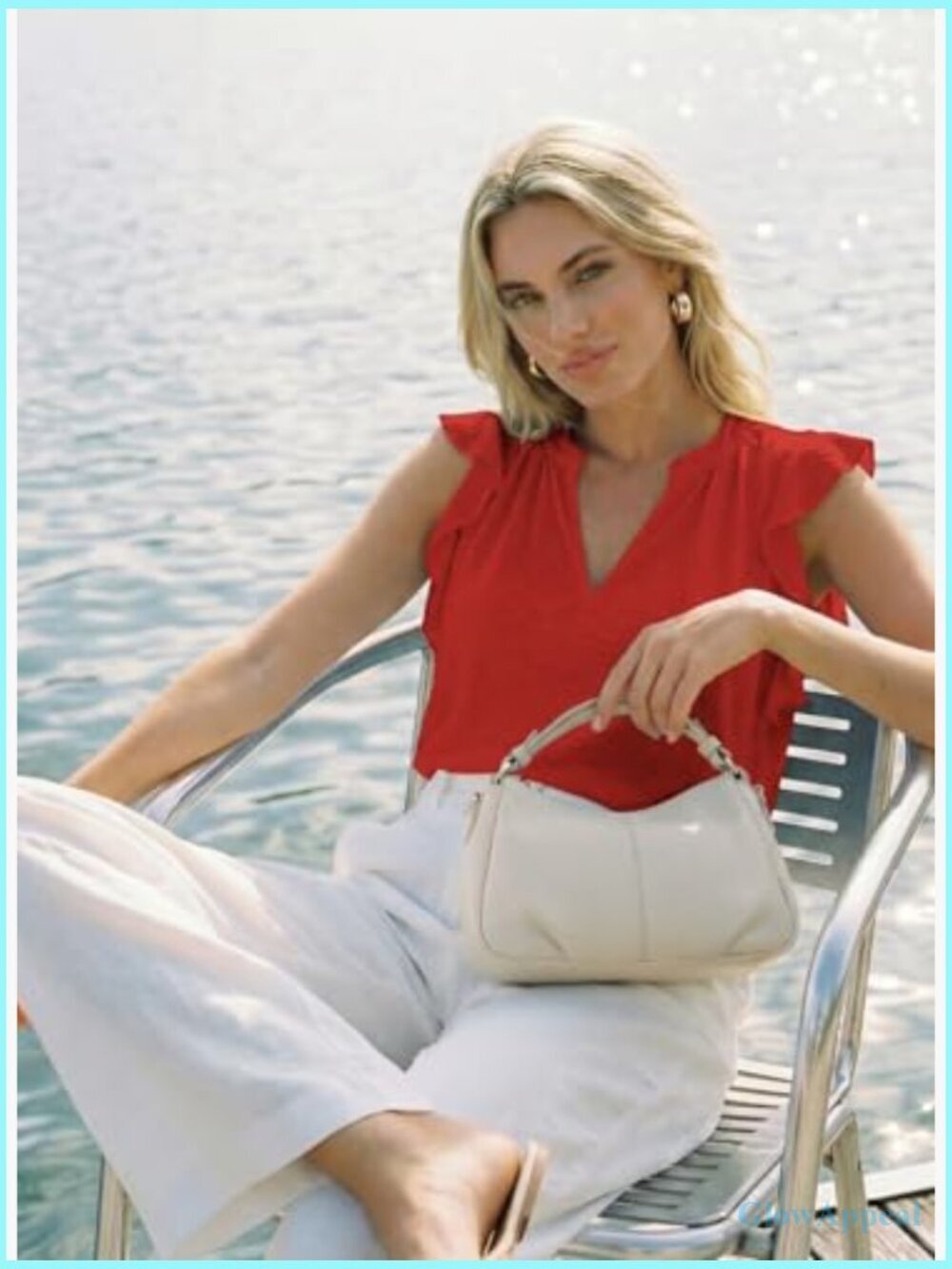 Women's V-Neck Ruffle Sleeve Tank Top Summer Casual Lightweight Polyester - Picture 3 of 7